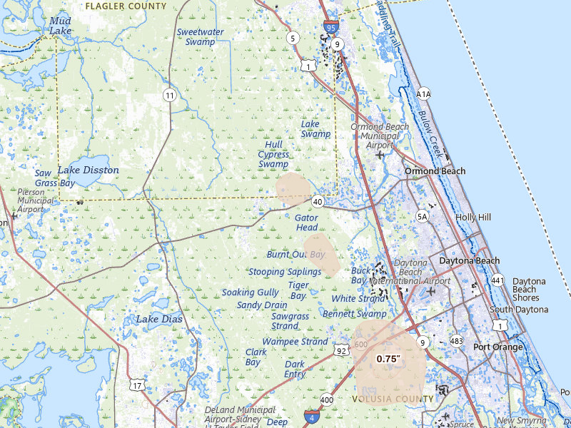Radar-estimated hail-size map of the storm over Ormond Beach, FL