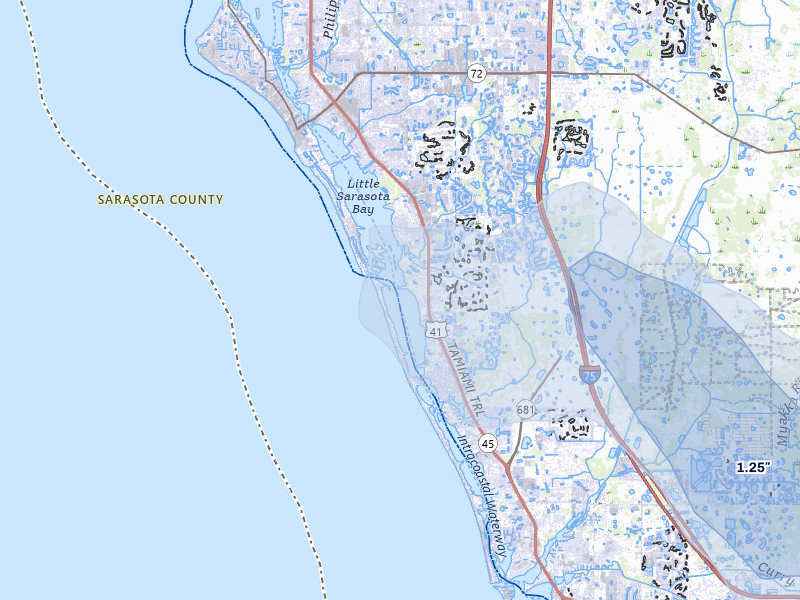 NEXRAD radar-signature map of the hail storm over Osprey, FL on Jul 24, 2026