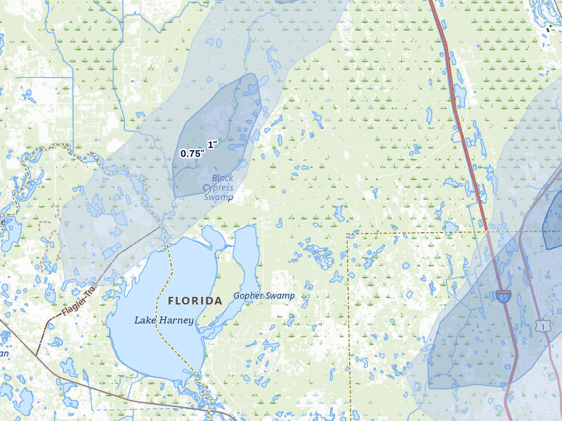 NEXRAD radar-signature map of the hail over Osteen, FL
