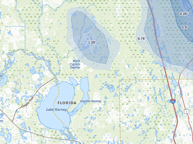 NEXRAD radar-signature map of the hail over Osteen, FL