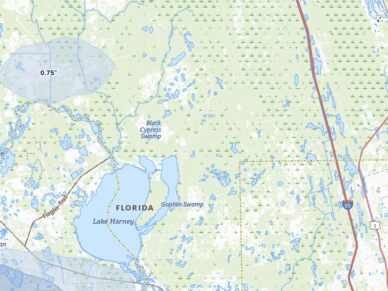 NEXRAD radar-signature map of the hail storm over Osteen, FL on Jul 5, 2026
