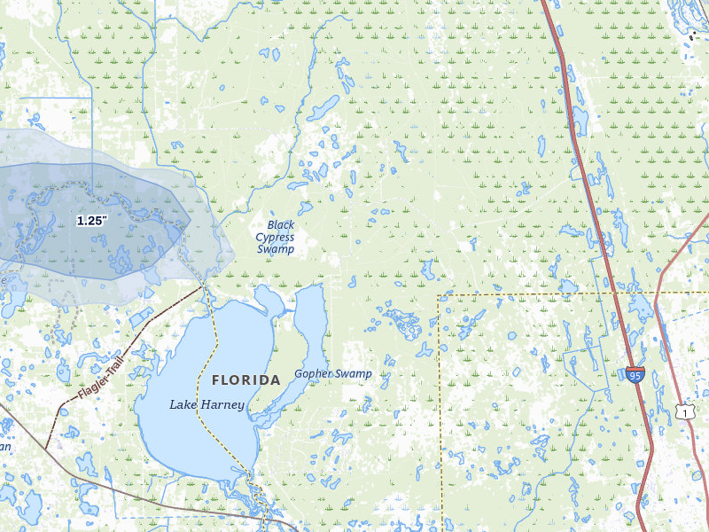 NEXRAD radar-signature map of the hail storm over Osteen, FL on Jul 8, 2026