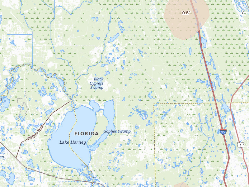 Radar-estimated hail-size map of the storm over Osteen, FL on Jul 26, 2026