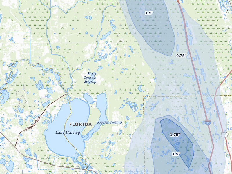 NEXRAD radar-signature map of the hail storm over Osteen, FL on Jul 26, 2026