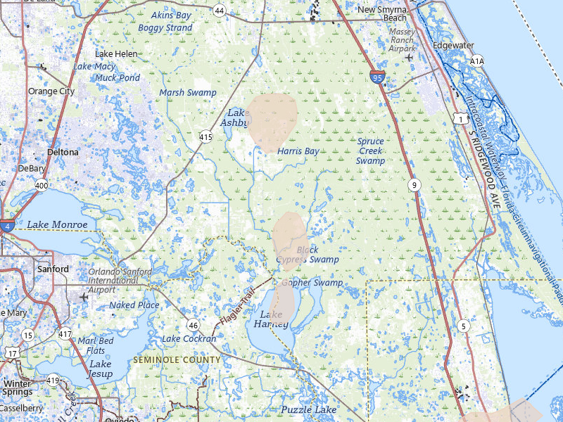 Radar-estimated hail-size map of the storm over Osteen, FL on Aug 21, 2026