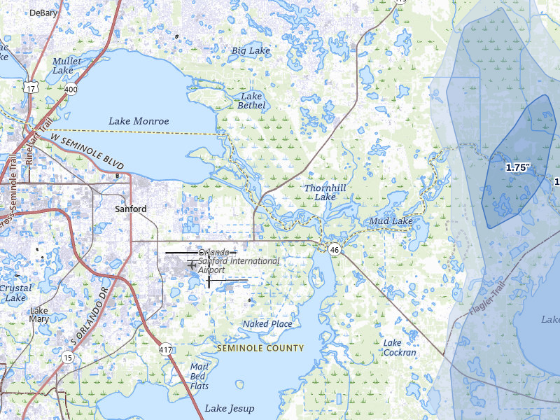 NEXRAD radar-signature map of the hail storm over Osteen, FL on Aug 22, 2026