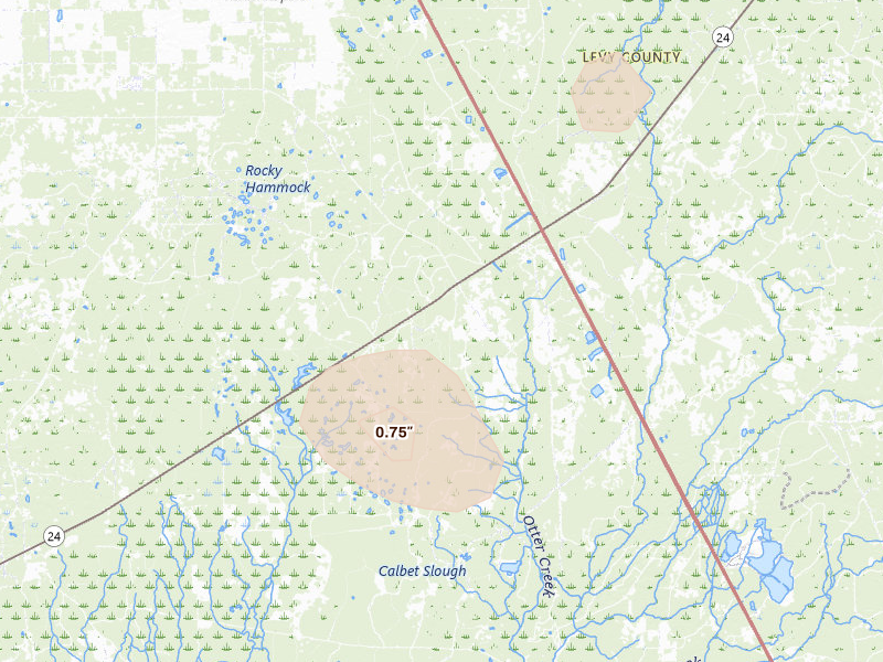 Radar-estimated hail-size map of the storm over Otter Creek, FL on Apr 3, 2026