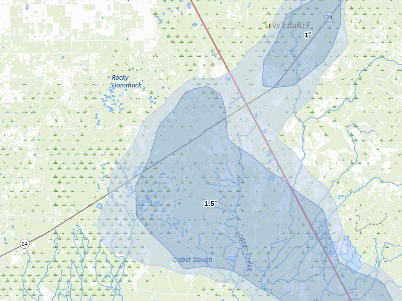 NEXRAD radar-signature map of the hail over Otter Creek, FL