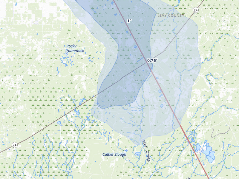 NEXRAD radar-signature map of the hail storm over Otter Creek, FL on May 17, 2026