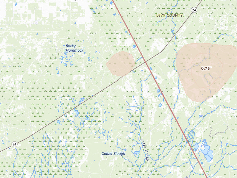 Radar-estimated hail-size map of the storm over Otter Creek, FL on Jul 11, 2026