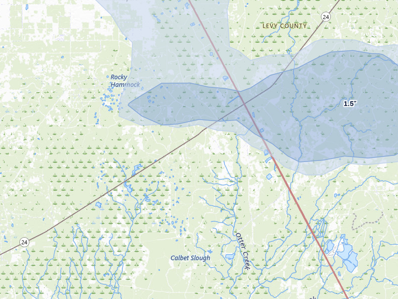 NEXRAD radar-signature map of the hail storm over Otter Creek, FL on Jul 11, 2026