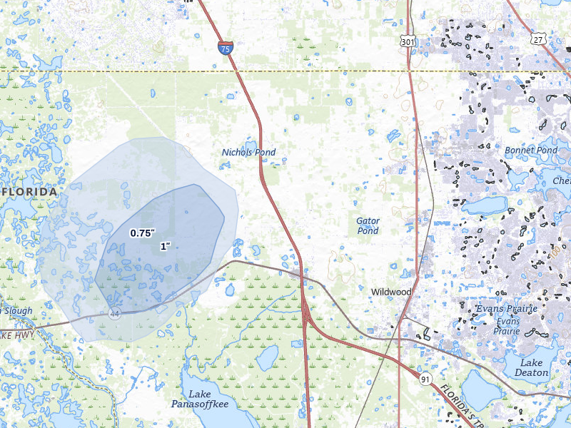 NEXRAD radar-signature map of the hail storm over Oxford, FL on Mar 5, 2026