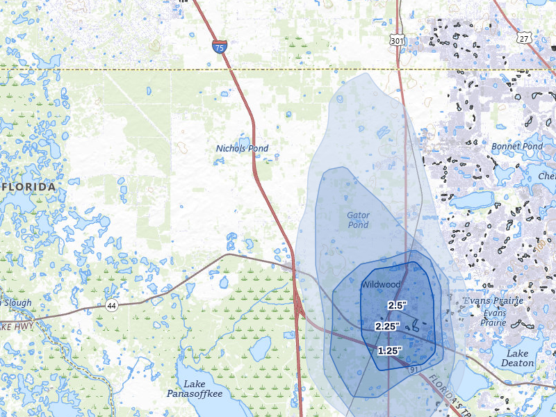 NEXRAD radar-signature map of the hail storm over Oxford, FL on Jun 29, 2026