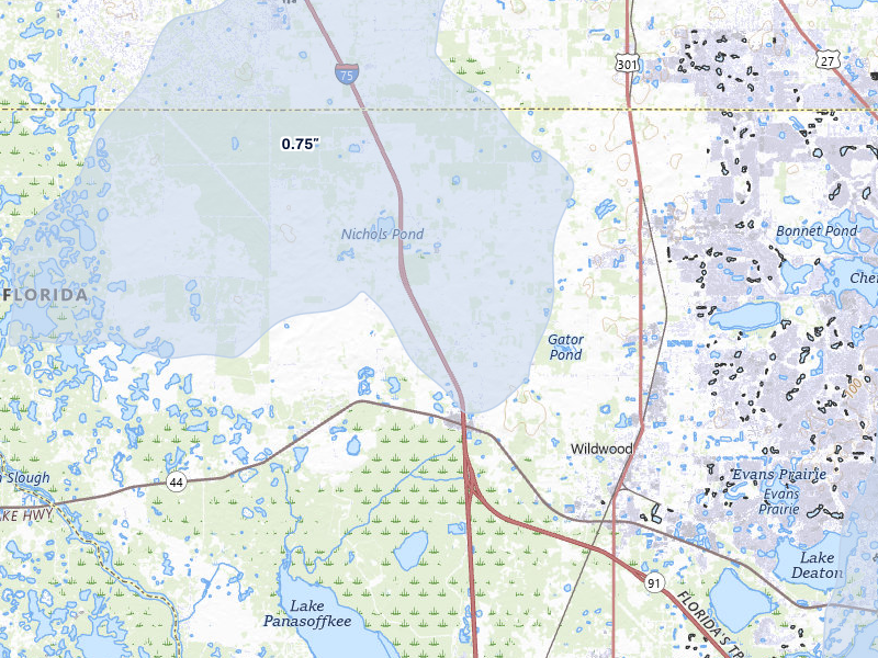 NEXRAD radar-signature map of the hail storm over Oxford, FL on Jun 30, 2026