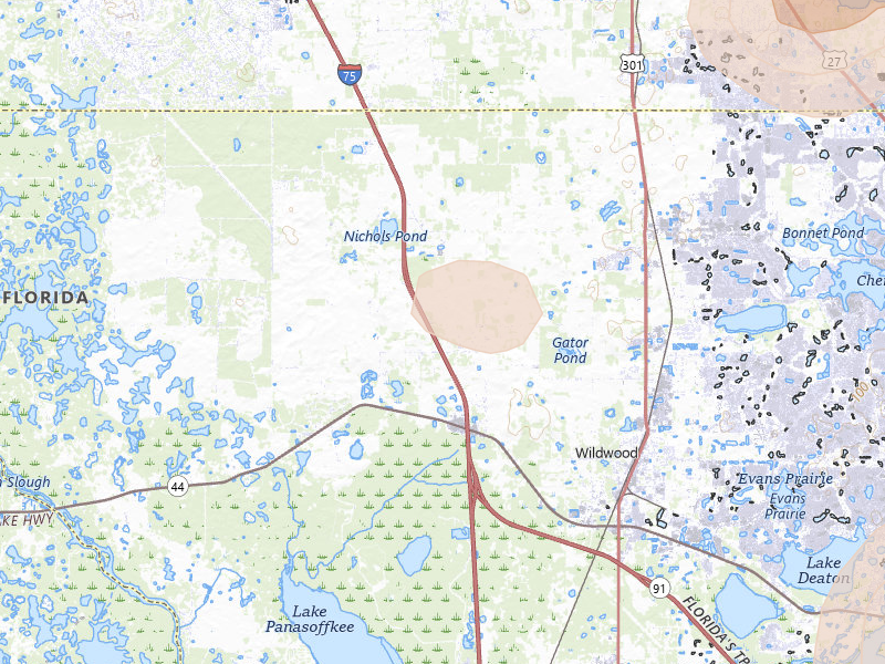 Radar-estimated hail-size map of the storm over Oxford, FL on Aug 19, 2026