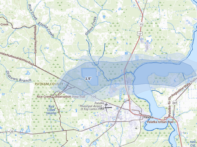 NEXRAD radar-signature map of the hail storm over Palatka, FL on May 8, 2026