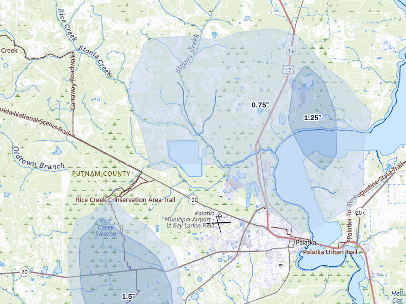 NEXRAD radar-signature map of the hail storm over Palatka, FL on Jun 27, 2026