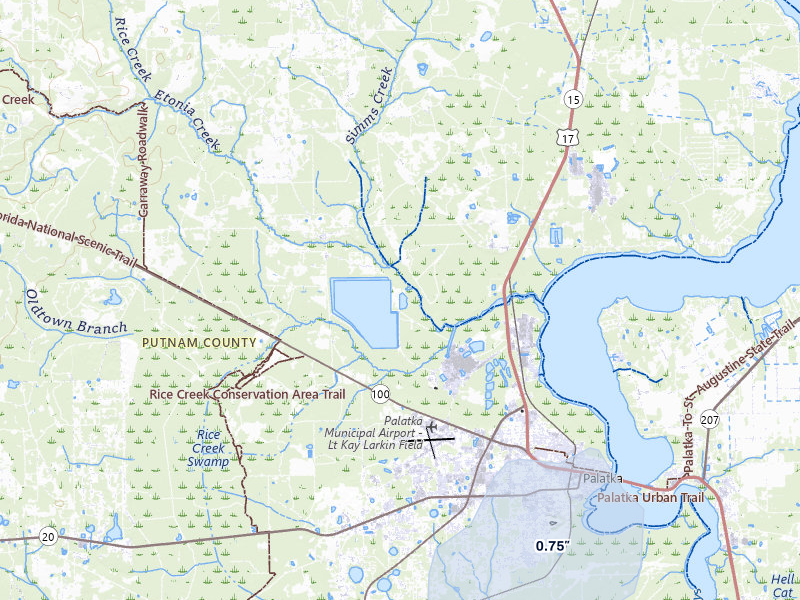 NEXRAD radar-signature map of the hail over Palatka, FL