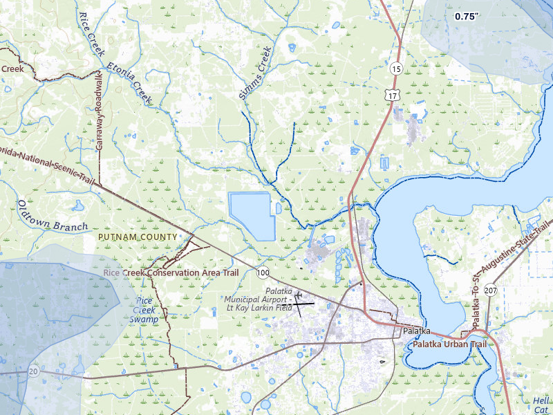 NEXRAD radar-signature map of the hail storm over Palatka, FL on Jul 10, 2026