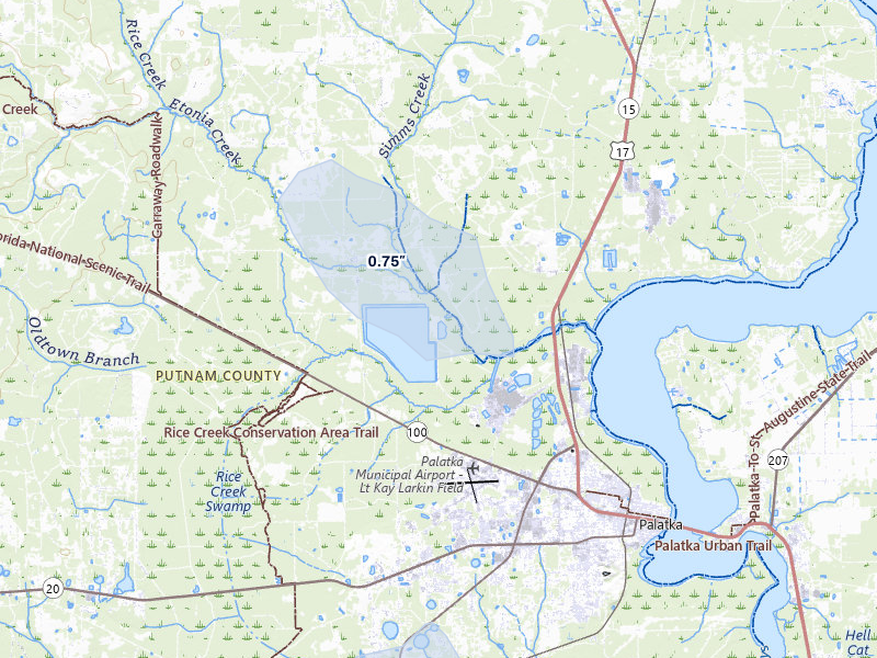 NEXRAD radar-signature map of the hail storm over Palatka, FL on Jul 11, 2026