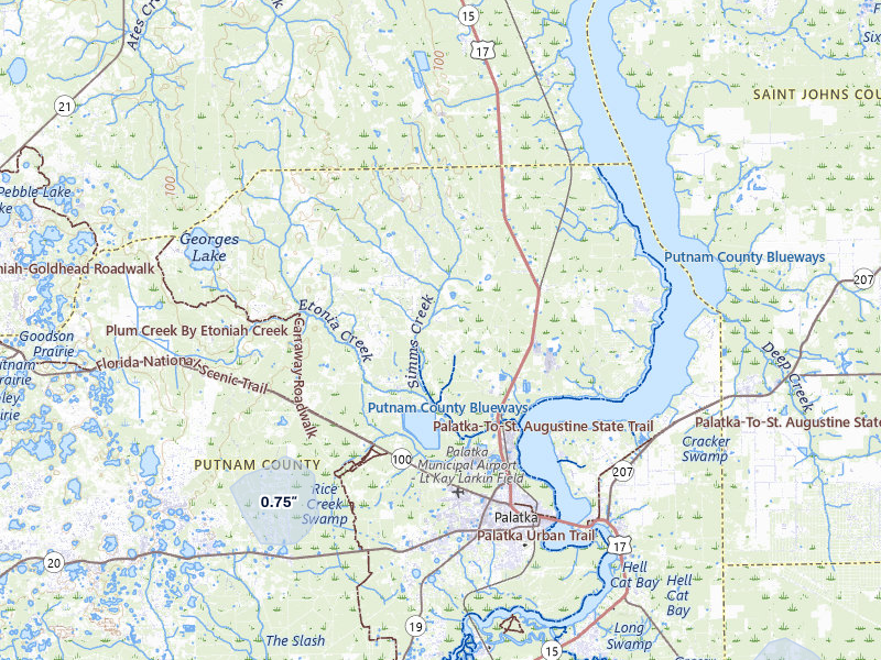NEXRAD radar-signature map of the hail storm over Palatka, FL on Jul 25, 2026