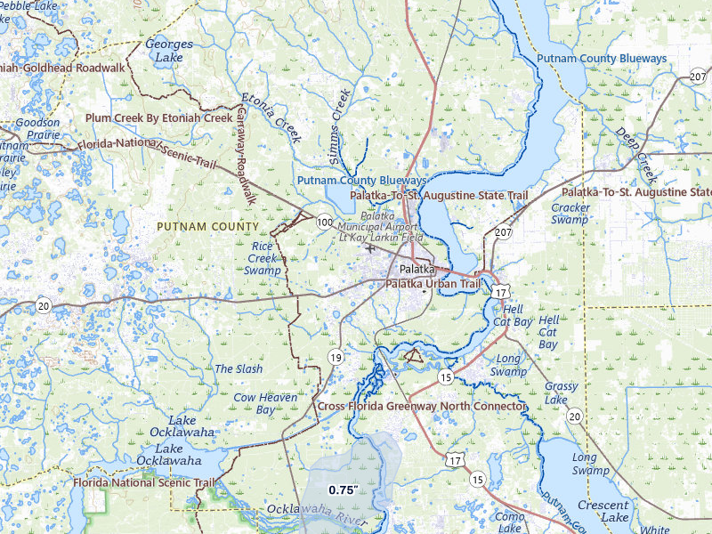 NEXRAD radar-signature map of the hail storm over Palatka, FL on Jul 28, 2026