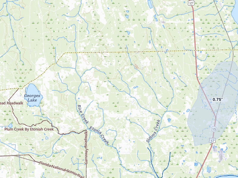 NEXRAD radar-signature map of the hail storm over Palatka, FL on Aug 17, 2026