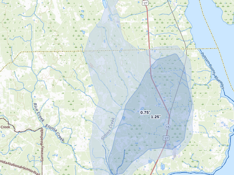 NEXRAD radar-signature map of the hail storm over Palatka, FL on Aug 20, 2026