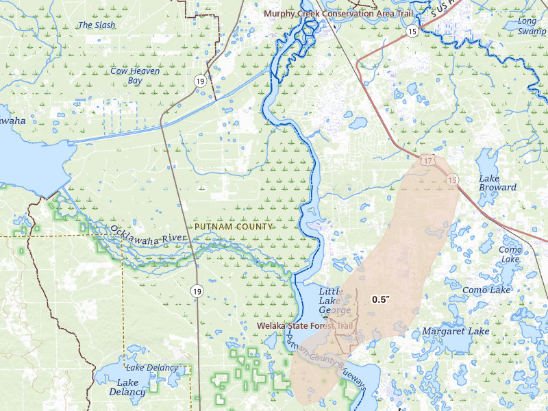 Radar-estimated hail-size map of the storm over Palatka, FL