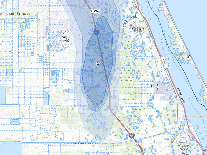NEXRAD radar-signature map of the hail over Palm Bay, FL
