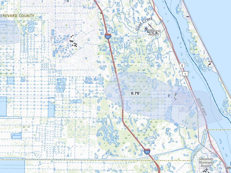 NEXRAD radar-signature map of the hail storm over Palm Bay, FL on Jul 5, 2026