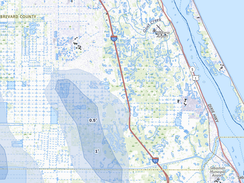 NEXRAD radar-signature map of the hail storm over Palm Bay, FL on Jul 26, 2026