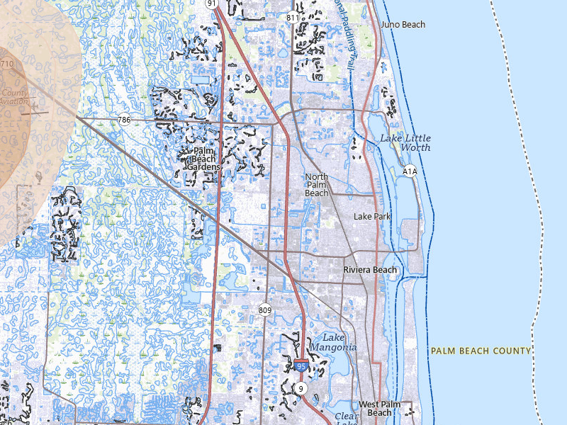 Radar-estimated hail-size map of the storm over Palm Beach Gardens, FL on Jul 12, 2026