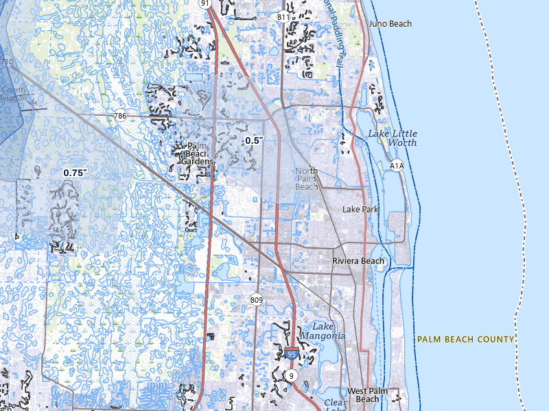 NEXRAD radar-signature map of the hail storm over Palm Beach Gardens, FL on Jul 12, 2026