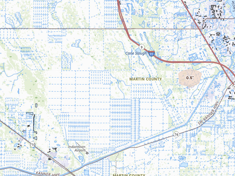 Radar-estimated hail-size map of the storm over Palm City, FL on Jun 1, 2026