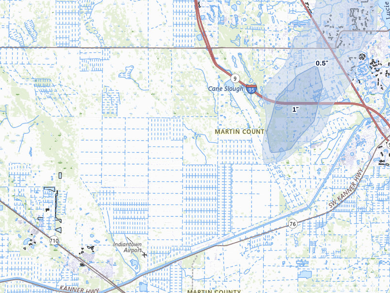 NEXRAD radar-signature map of the hail storm over Palm City, FL on Jun 1, 2026