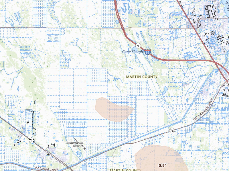 Radar-estimated hail-size map of the storm over Palm City, FL on Jun 2, 2026