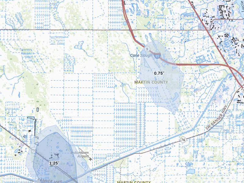 NEXRAD radar-signature map of the hail storm over Palm City, FL on Jul 3, 2026