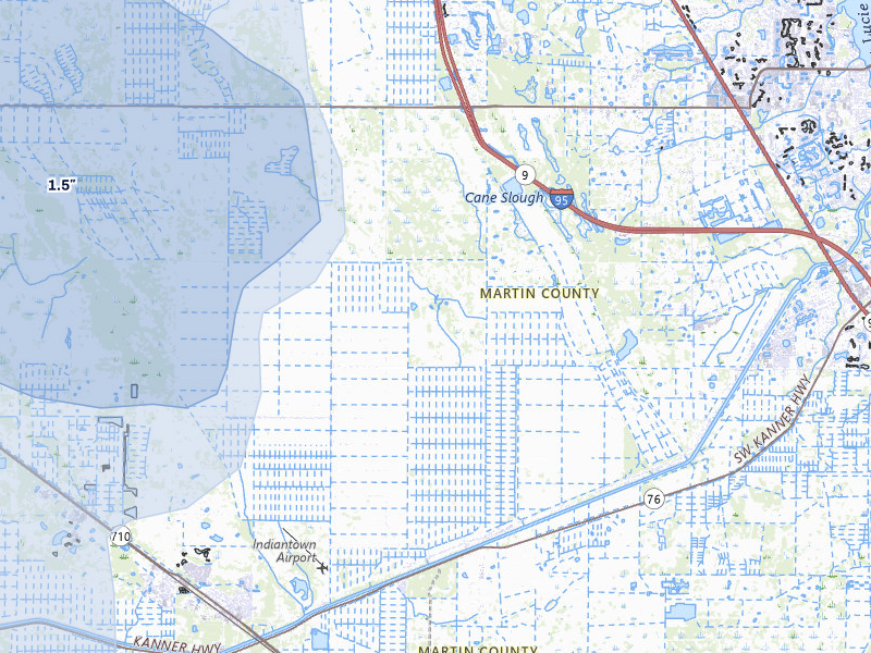 NEXRAD radar-signature map of the hail storm over Palm City, FL on Jul 10, 2026