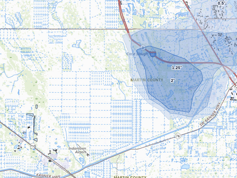 NEXRAD radar-signature map of the hail storm over Palm City, FL on Jul 12, 2026