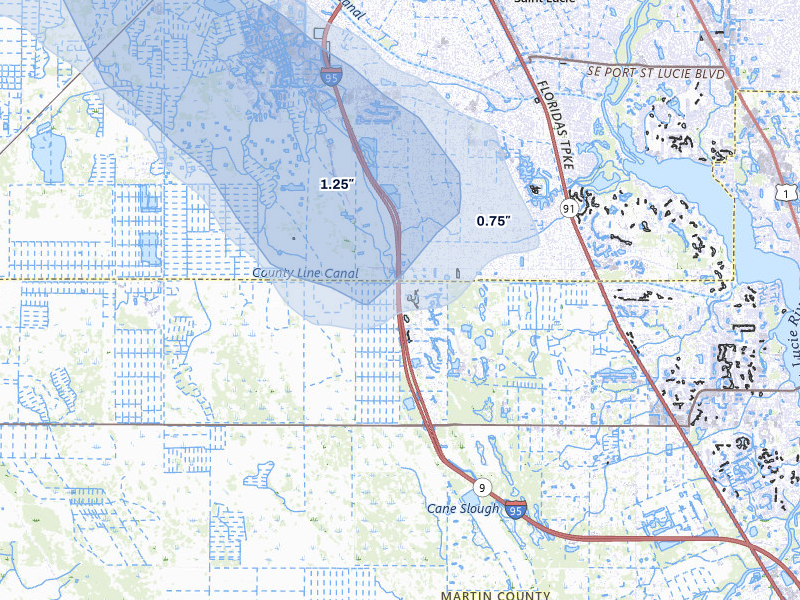 NEXRAD radar-signature map of the hail storm over Palm City, FL on Aug 19, 2026