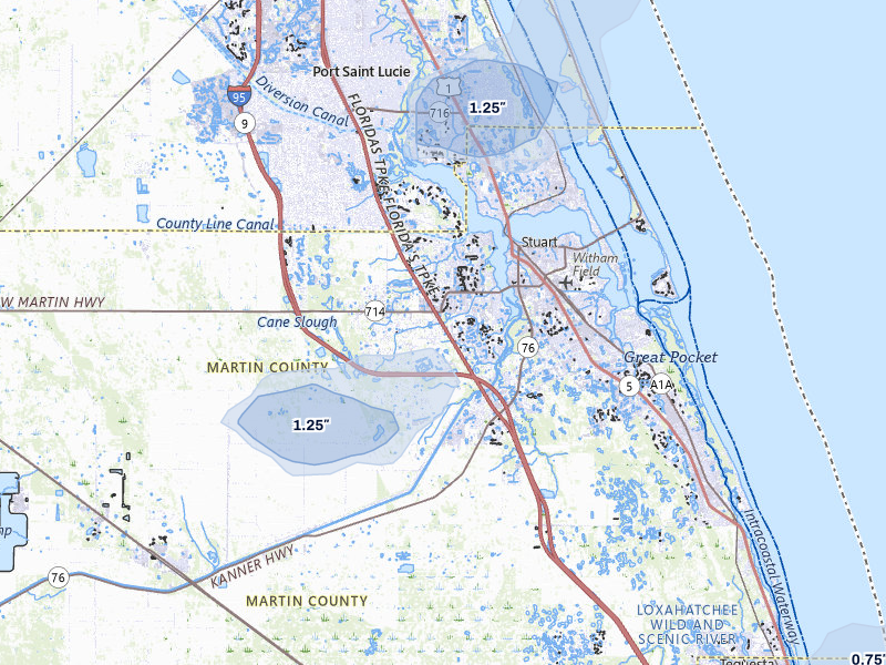 NEXRAD radar-signature map of the hail storm over Palm City, FL on Aug 23, 2026