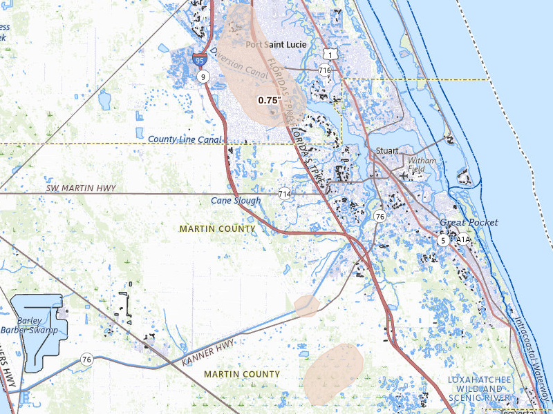 Radar-estimated hail-size map of the storm over Palm City, FL