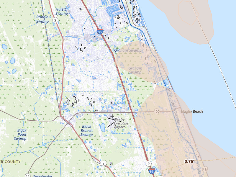 Radar-estimated hail-size map of the storm over Palm Coast, FL on Jun 2, 2026