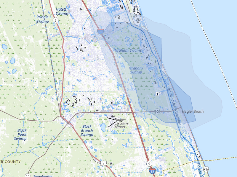 NEXRAD radar-signature map of the hail over Palm Coast, FL