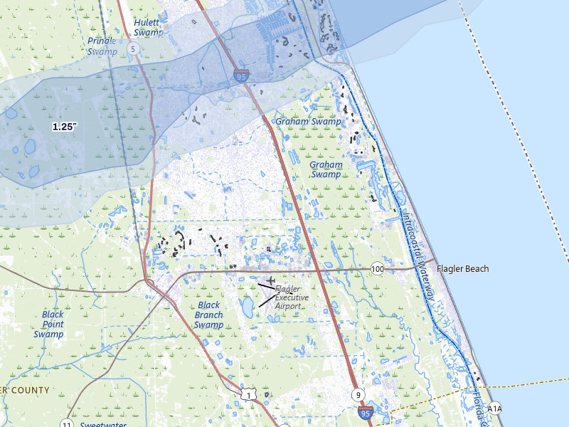 NEXRAD radar-signature map of the hail storm over Palm Coast, FL on Jul 9, 2026