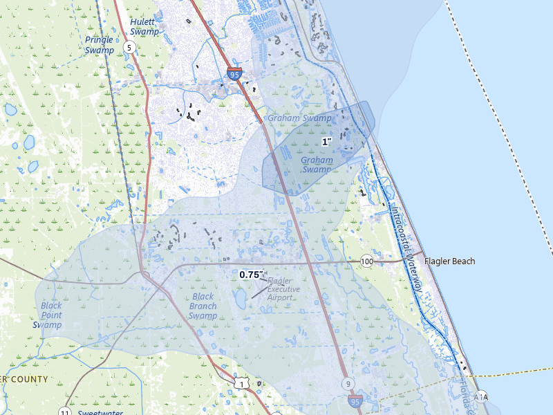 NEXRAD radar-signature map of the hail over Palm Coast, FL