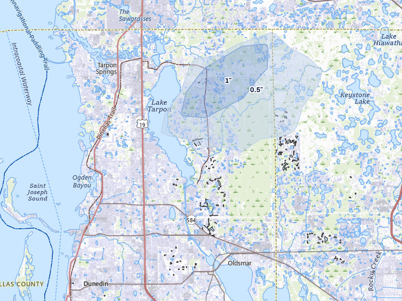 NEXRAD radar-signature map of the hail storm over Palm Harbor, FL on Mar 5, 2026