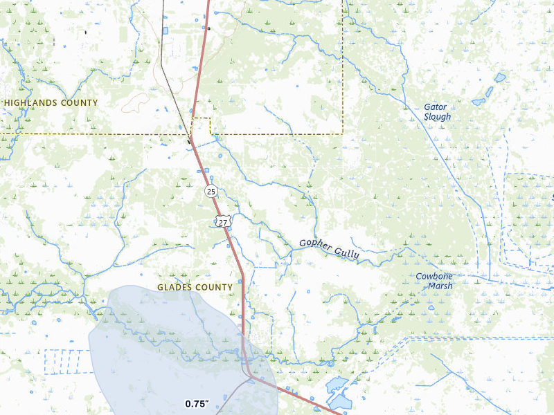 NEXRAD radar-signature map of the hail storm over Palmdale, FL on Jul 26, 2026