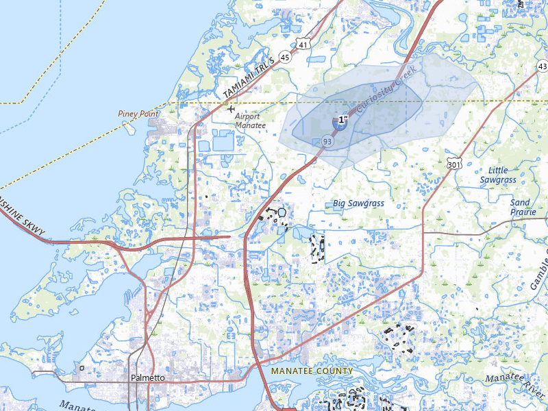 NEXRAD radar-signature map of the hail storm over Palmetto, FL on Jul 9, 2026